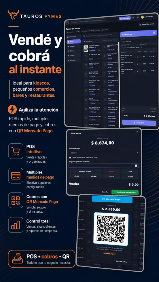 Tauros Pymes: punto de venta con cobro rápido y QR