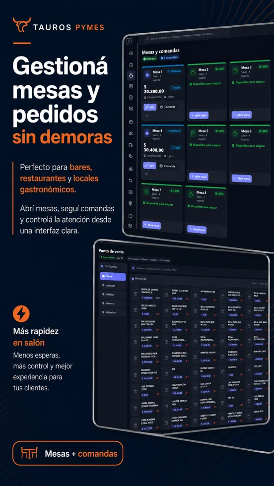 Tauros Pymes: gestión de mesas y pedidos para bares y restaurantes