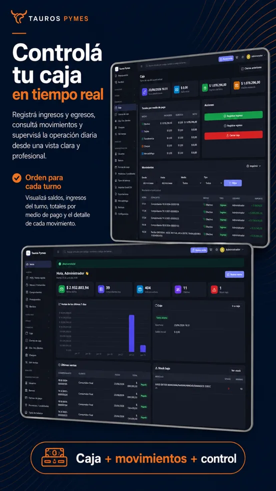 Tauros Pymes: control de caja, movimientos y cierres